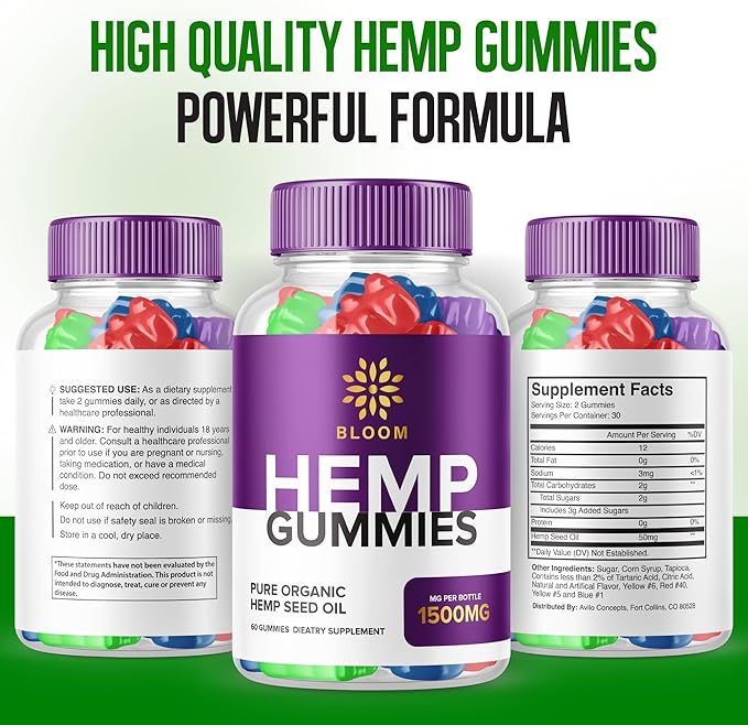 (5 Pack) Bloom Hemp Gummies - Official Formula - Bloom Gummies with Hemp Advanced Strength Performance Hemp Blend Formula, Big Size Bloom Gomitas with 25mg Hemp Extract, Great Taste (300 Gummies)