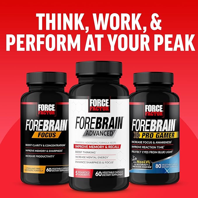 Force Factor Forebrain Gummies Nootropic Brain Support Supplement for Memory and Focus, Brain Vitamin with COGNIGRAPE and Huperzine A, Focus Gummies to Support Recall and Sharpness, 60 Gummies