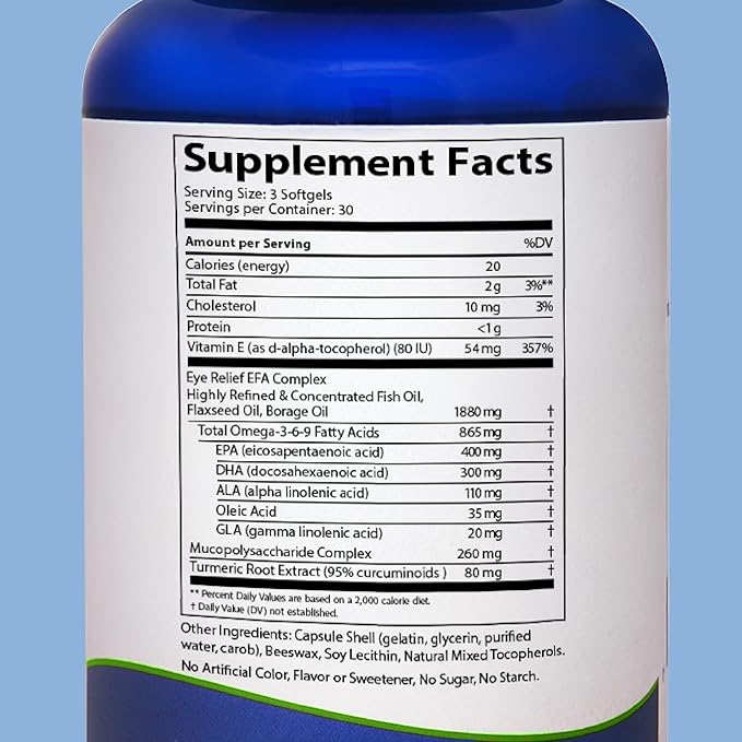 Doctor's Advantage Eye Relief Dietary Supplement 90 Count Softegels | 1-Month Supply of Natural Triglyceride Omega 3 Fish Oil for Retinal Gland Support