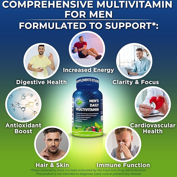 Men's Daily Multivitamin – Vegan Methylated Multivitamin for Men with Saw Palmetto, Biotin, Organic Superfoods, Probiotics & Enzymes – Energy, Gut & Optimal Health Support – Easy to Swallow Capsules
