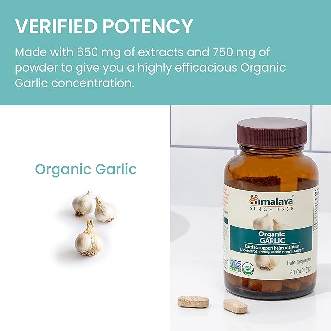 Himalaya Organic Garlic, For Lipid Metabolism and Immune Support, 1,400 mg, 60 Caplets, 1 Month Supply, 2 Pack