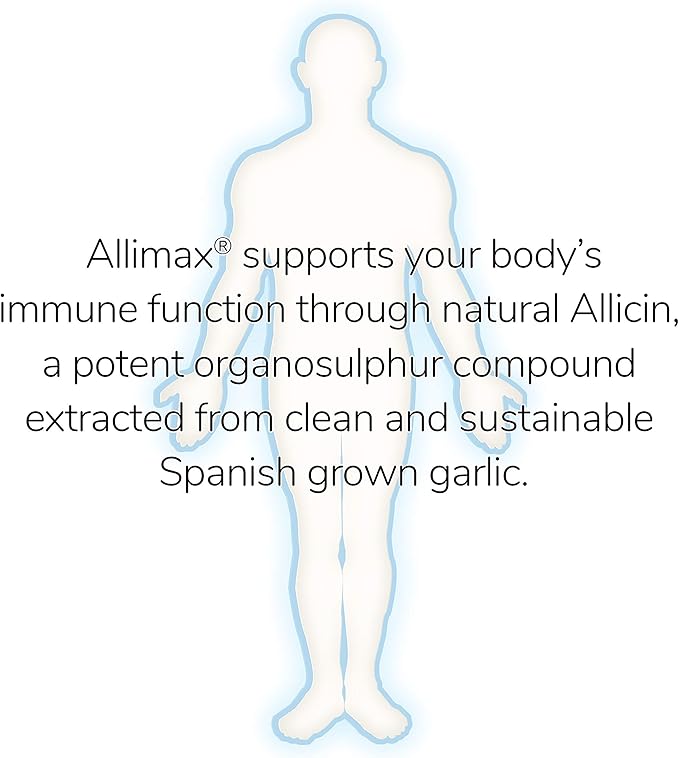 Allimax Pro 450mg 100 Vegicaps. Allicin Garlic Supplement to Support Your Body’s Immune Function. With Stabilized Allicin Extracted from Clean & Sustainable Spanish Grown Garlic. Professional Strength