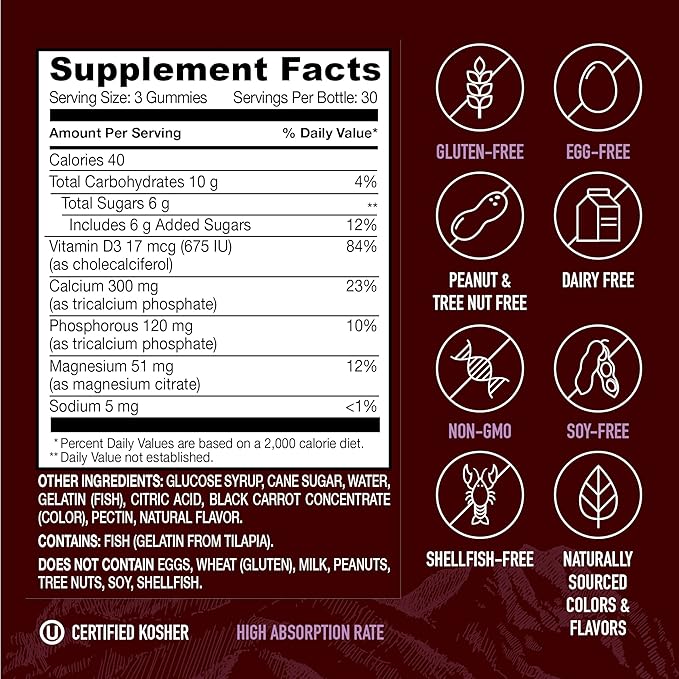 YUM-V'S Strong Earth Calcium, Magnesium, Vitamin D3 Gummies - Vitamin Gummies Calcium Supplement for Strong Bone Health Gummies - Kosher 90 Count (Pack of 2)