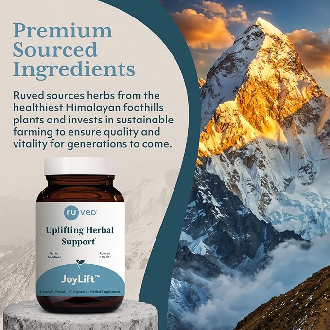ruved Joylift, Uplifting Herbal Formula with Saffron, Berberine and St. John’s Wort, Promotes Calm and Positive Outlook, Ayurvedic Herbal Supplement, 60 Vegetarian Capsules.