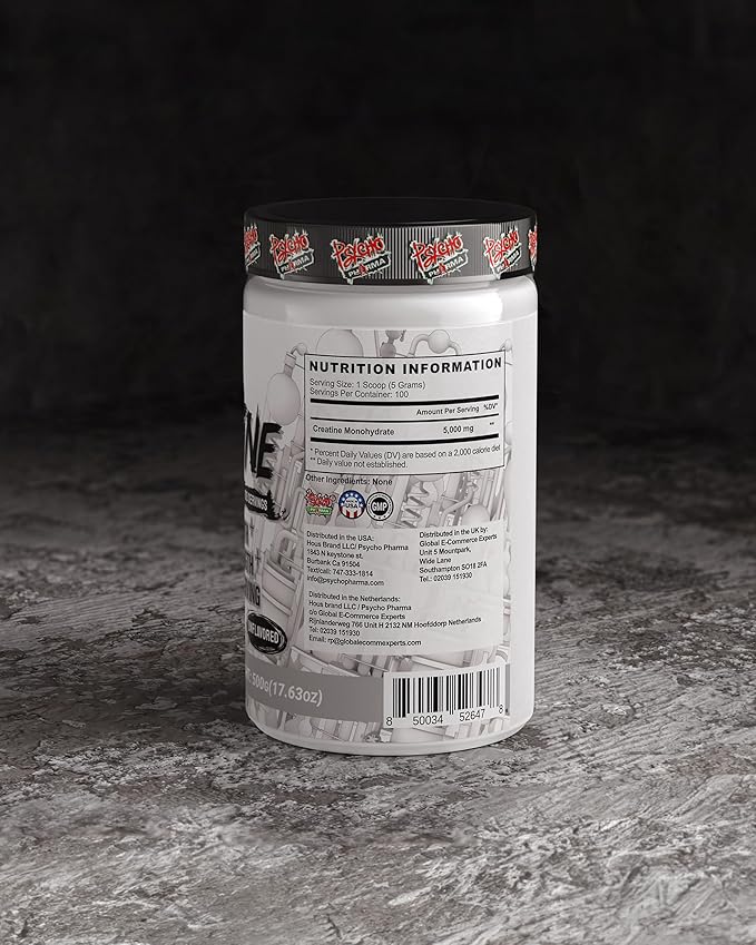 Psycho Pharma Creatine - 5g of Premium Creatine Monohydrate per Serving, 100 Servings