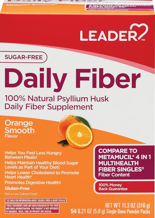 LEADER Psyllium Husk Powder Supplement 4-in-1 Fiber for Digestive Health, Plant Based 100% Natural Psyllium Husk Daily Fiber, Sugar Free, Gluten Free, Non-GMO, Compare to Metamucil Multihealth (10 OZ)
