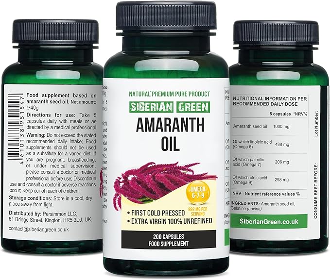 Amaranth Seed Oil Capsules 200 Softgels Wild Harvested Siberia Altai Cold Pressed Unrefined