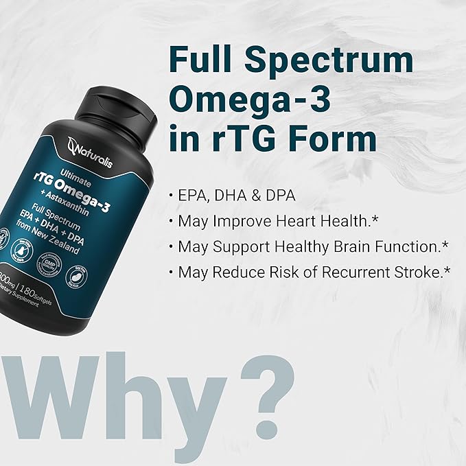 Ultimate rTG Omega 3 Fish Oil 1800mg from Wild New Zealand Tuna - Full Spectrum Omega3s EPA, DHA & DPA - Sustainably Sourced, Non-GMO, Gluten Free - 180 Softgels