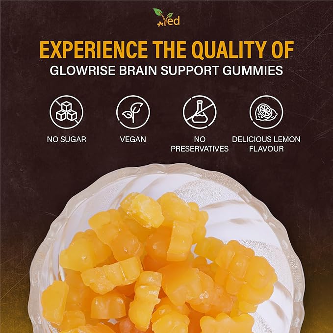 Ved Brain Support Gummies for Adult ; BSA Chews Lemon Flavour, Raw Unfiltered Omega 3-6-9 & DHA Gummies, Vegetarian Vegan Health Supplement for Men and Women- 60 Chews 20 Days’ Supply