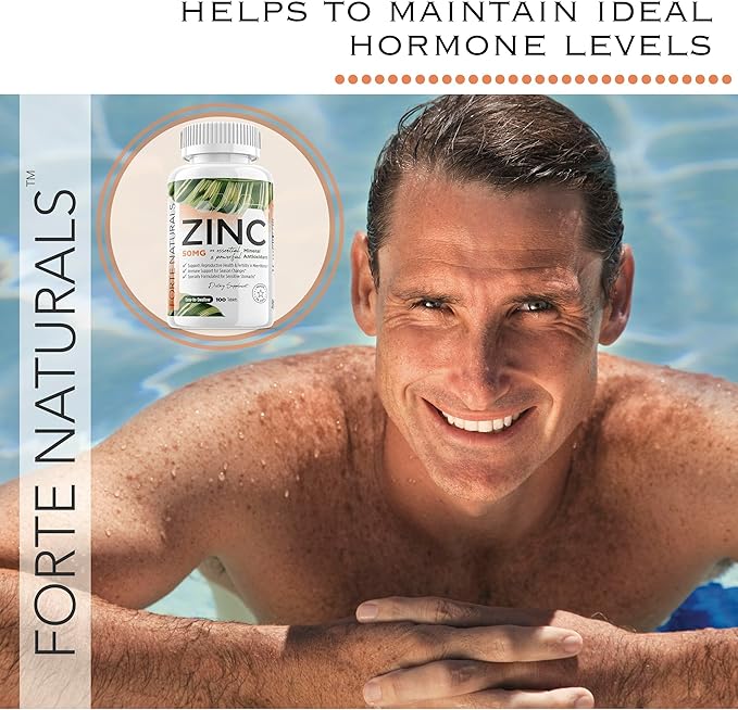 Zinc 50mg, (100 Tablets), Specially Formulated for Sensitive Stomach, Immune Support, Skin & Hair, Vegan Zinc Supplement, Non-GMO Made in USA