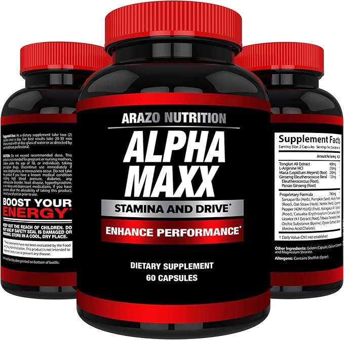 Arazo Nutrition Alphamaxx Health Supplement - Ginseng, Muira Puama, Tribulus - 60 Herbal Pill