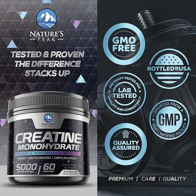 Creatine Powder 5000mg (5g) - Pure Micronized Creatine Monohydrate Supplement Unflavored, Keto Friendly - Creatine Nutritional Supports Muscle Growth & Strength, Vegan, Gluten-Free - 60 Servings