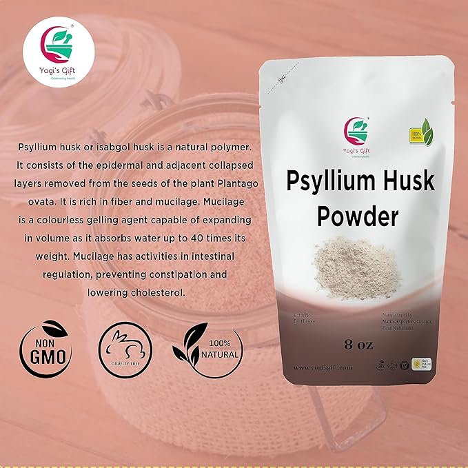 Psyllium Husk Powder 8 oz | 98% Purity | Daily Fiber for Baking, Smoothies, Cooking, and Beverages | Unflavored, Fine Ground, Non-GMO | Keto Friendly Soluble Fiber Supplement by Yogi's Giftยฎ