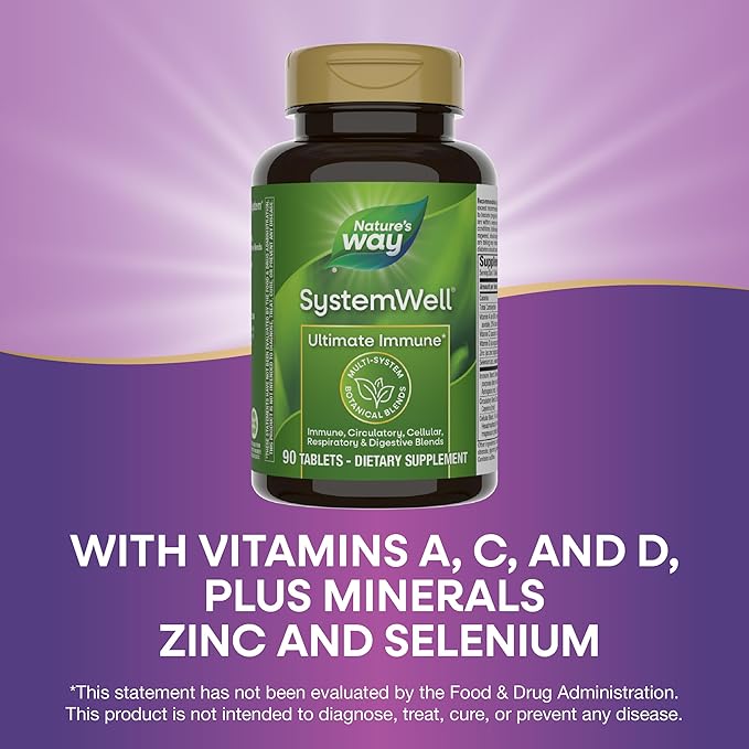 Nature's Way Systemwell Ultimate Immune*, with Vitamins C, A, D, Zinc, Selenium, Multi-System Botanical Blends Including Immune, Respiratory, Digestive, & Circulatory, 90 Tablets (Packaging May Vary)