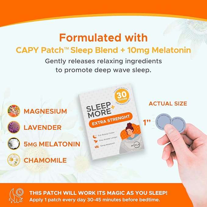 Sleep Patches for Adults - 10 mg Melatonin Patch with GABA, Magnesium & Valerian Root - Sleeping Device for Insomnia, Relaxation & Reduce Fatigue - Sleep Aid for Strength & Slow Release - 30 Patches