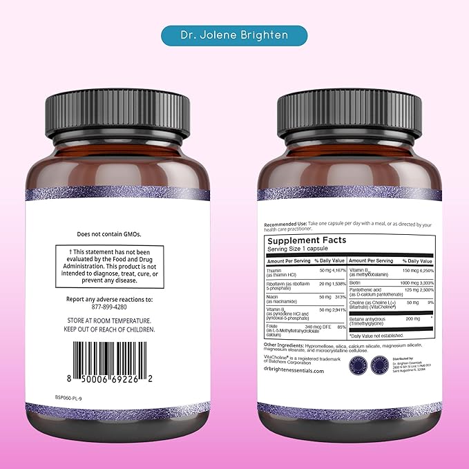 Dr. Brighten B-Active Plus — Vegan B Vitamin Supplement for Energy, Metabolism, Heart Health, Improved Memory — 60 Capsules