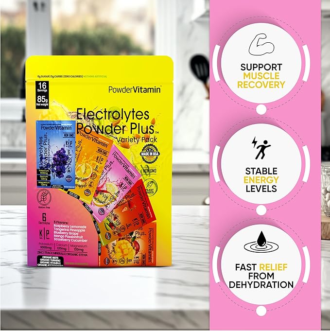 Electrolytes Powder Plus, Keto, Variety Pack B, Sugar Free, Pink Himalayan Salt, 1000mg Potassium, 120mg Calcium, 120mg Magnesium, Non-GMO, Zero Calories, (16 Hydration Packets)