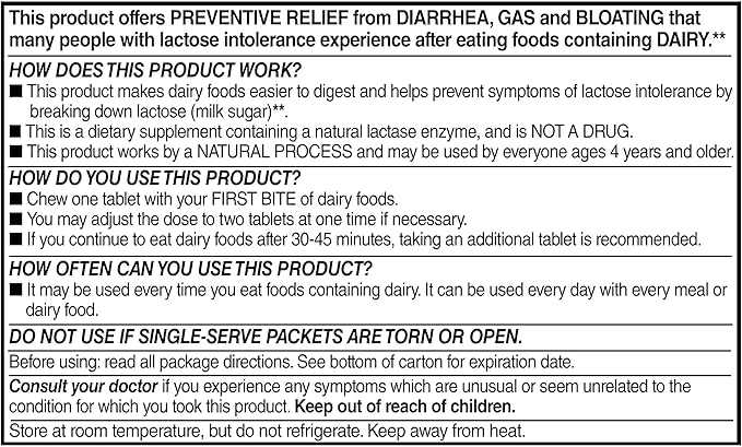 Equate Fast Acting Dairy Relief Lactase Enzyme Dietary Supplement Vanilla Flavor chewables Tablets 32 Count (Pack of 1) + CreativeAndBundle Sticker