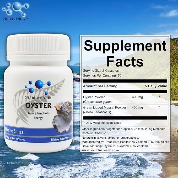New Zealand Oyster Extract Powder - 500mg x 100 Capsules - Zinc Supplement Pills for Men and Women - Supports Immune Health, Energy and Nerve Function w/ Green Lipped Mussel