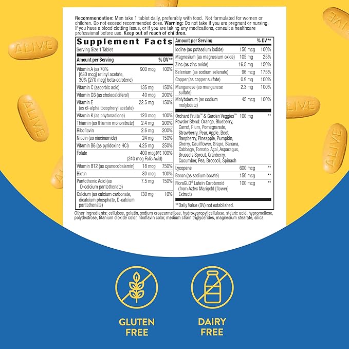 Nature's Way Alive! Men's Complete Daily Multivitamin, Supports Energy Metabolism & Muscle Function*, with B-Vitamins, Gluten Free, 130 Tablets (Packaging May Vary)