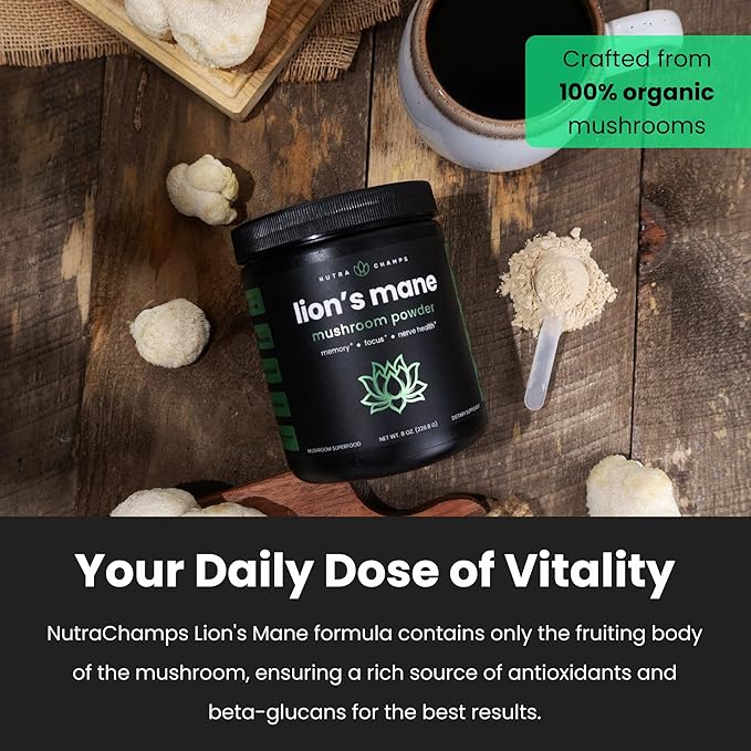 NutraChamps Beet Root Powder & Lion's Mane Powder. Powerful Circulation & Adaptogen Blends