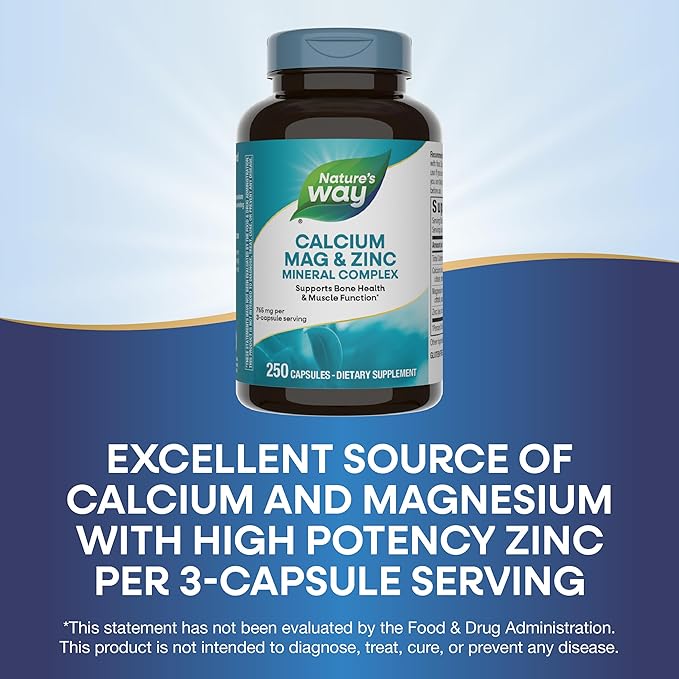 Nature's Way Calcium Magnesium & Zinc Mineral Complex, Supports Bone Health & Muscle Function*, Immune Support*, 250 Capsules (Packaging May Vary)