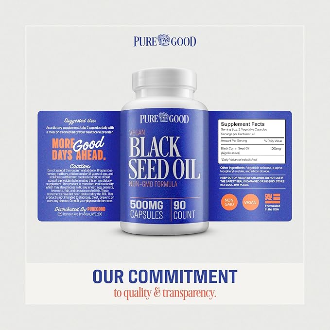 Black Seed Oil Capsules, 500 Mg, Cold Pressed High Potency Digestive Aid, 90 Count 100% Non GMO Pure Black Cumin Seed Oil Capsules