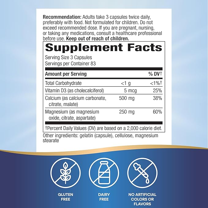 Nature's Way Calcium Magnesium & Vitamin D3 Complex, Healthy Bones & Teeth, Muscle Function and Relaxation*, Gluten Free, 250 Capsules (Packaging May Vary)