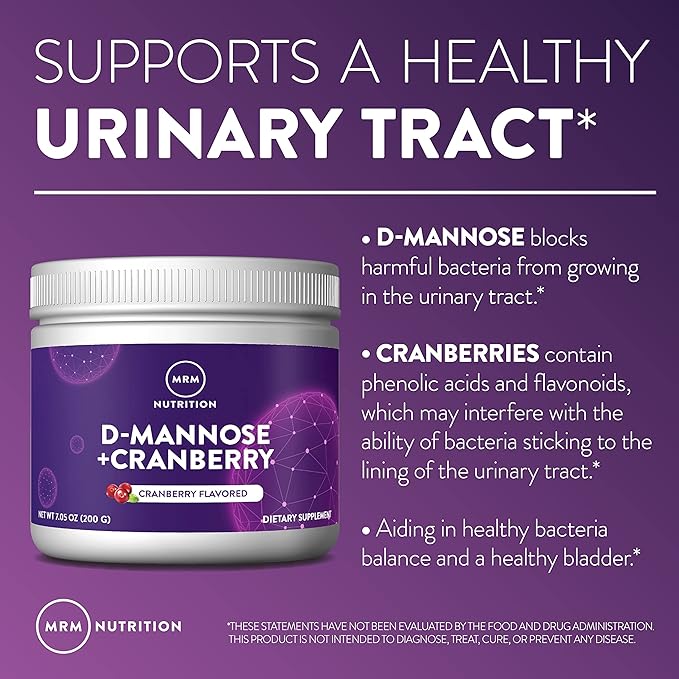 MRM Nutrition D-Mannose + Cranberry | Cranberry Flavored | Urinary Tract + Bladder Health | Low-Sugar | Gluten Free + Vegan | 40 Servings
