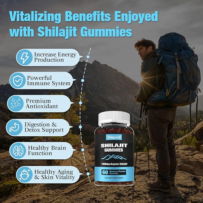2 Packs Shilajit Supplement Gummies with 85+ Trace Minerals Supplement, Shilajit for Men & Women - 120 Blueberry Flavored Gummies