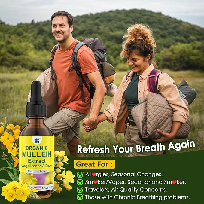 Mullein Drops for Lungs, Mullein Leaf Extract Herbal Supplement, Natural Lung Cleanse, Respiratory & Immune Support, Breathe Health, Tincture with Marshmallow, Elderberry - 2 fl Ounces