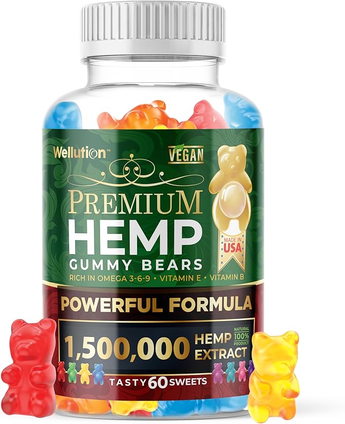 WELLUTION Hemp Gummies – High Potency 1,500,000 MCG – Natural Fruity Bear for Relaxation and Peace - Fast-Acting - 60ct