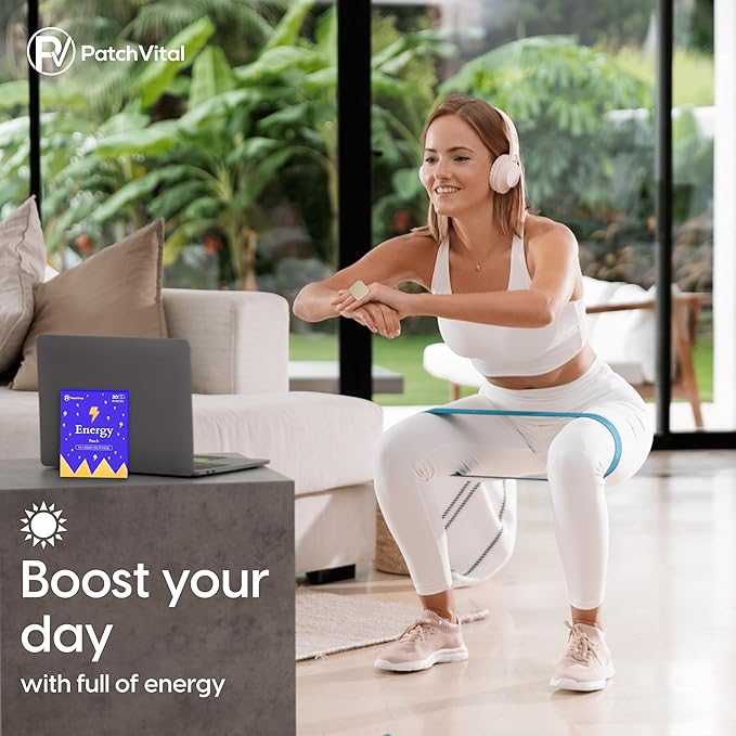 Vital Energy Patches (30 Count) - Vitamin B12 Awake Patch Water-Resistant Plant-Based B3 B5 Vitamins & Mineral Energy Solution for Focus & Stamina - Easy to Use Long-Lasting Sugar-Free Caffeine-Free