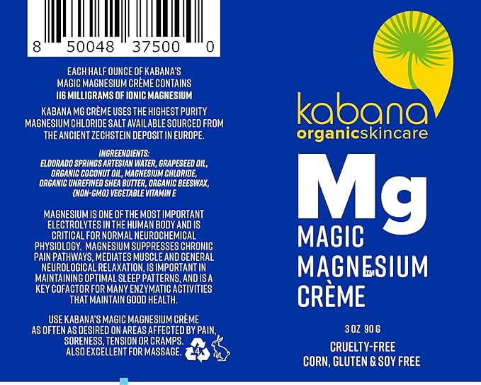 Magic Magnesium Cream | Soy & Corn & Gluten & Fragrance Free | Organic Ingredients | Mg | 3 Ounce Tube