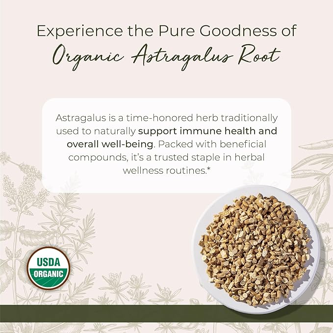 Starwest Botanicals Organic Astragalus Root - Dried Herb for Tea, Natural Immune Support, Cut & Sifted, Promotes Wellness, Certified Kosher, Non-GMO- Bulk 1 lb Bag