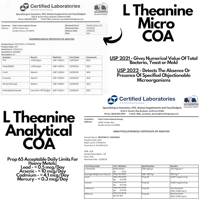 PRISTINE'S L Theanine Sleep Quality Support Amino Acid Supplement - 200MG 150 Day Supply - Relaxation & Mood Support Capsules - Vegan Non-GMO & Gluten Free