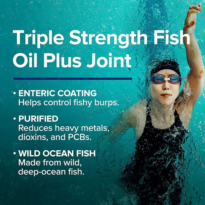 GNC Triple Strength Fish Oil Plus Joint Omega 3, 1000mg EPA and DHA, Heart Health, Plus Fast 5 Day Comfort, Brain, Skin, and Eye, Antioxidants and Botanical Extracts, Control Fish Burps, 30 Servings