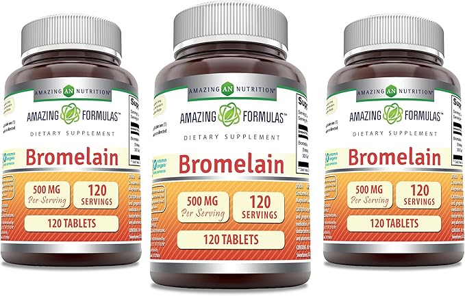 Amazing Formulas Bromelain 500 Mg Tablets Supplement | Non-GMO | Gluten Free | Made in USA (120 Count | 3 Pack)