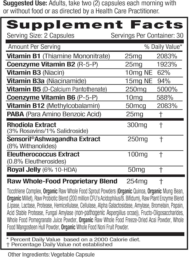 EMERALD LABS Adrenal Health - Stress Relief, Energy Support & Restorative Sleep with Sensoril Ashwagandha, B Vitamins, Rhodiola & More* - Gluten-Free - 60 Vegetable Capsules (30-Day Supply)