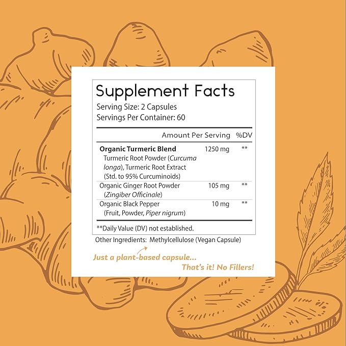 Thomas' all-natural Remedies Turmeric Curcumin and Ginger with Black Pepper, Organic Turmeric Joint Support Supplement- 95% Curcumin - NO fillers, Vegan - 120ct