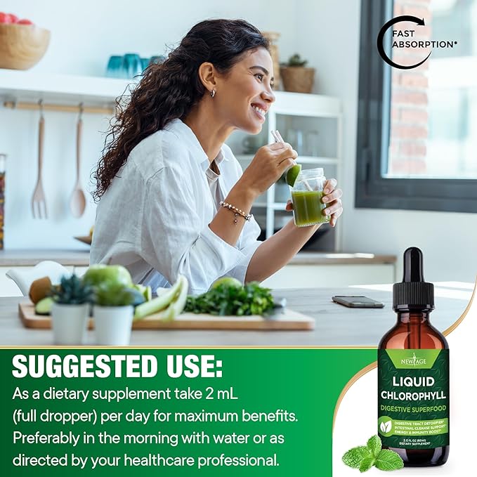 NEW AGE Chlorophyll Liquid Drops - Natural Concentrate – Energy Booster, Digestion and Immune System Supports, Internal Deodorant, Liver Function - (2 Fl Oz (Pack of 4))