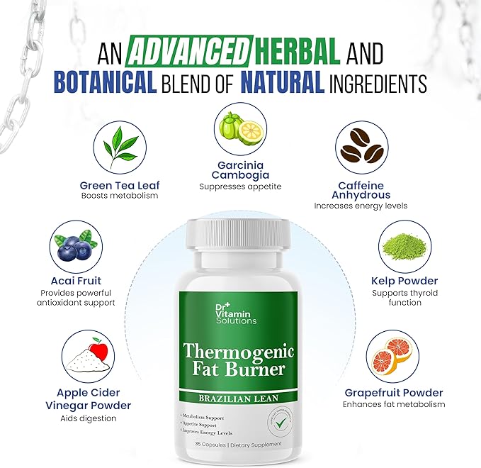 Thermogenic Fat Burner – Natural Appetite Control & Metabolic Booster with Green Tea & Bloat Defense (35 Capsules)