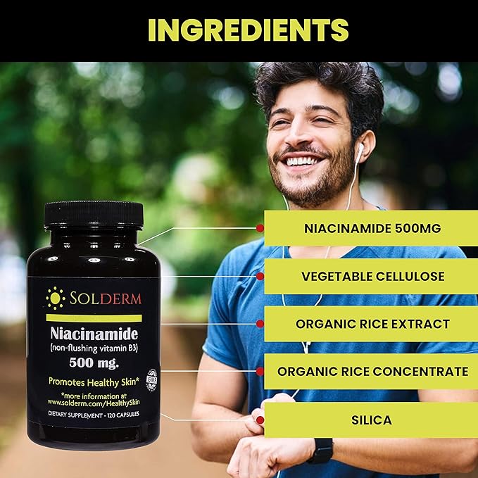 Niacinamide Non-Flushing Vitamin B3 Supplement | Vegetarian and Gluten-Free Vitamin Niacinamide Tablets with Vegetable Cellulose Casings | Promotes Healthy Skin | 120 Capsules | 500mg