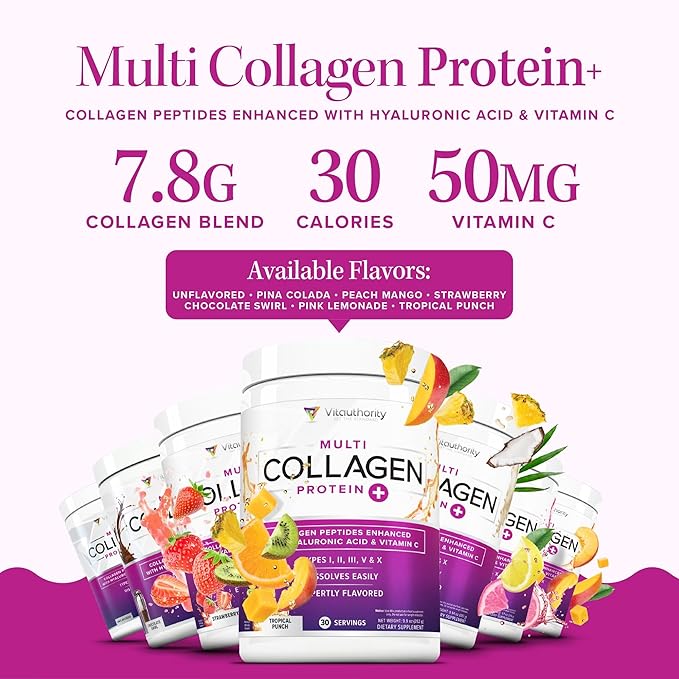 Multi Collagen Peptides Powder for Women - Hydrolyzed Chocolate Collagen Powder for Women with Types I II III V & X Vitamin C & Hyaluronic Acid for Hair Skin and Nails (Chocolate) - 30 Servings