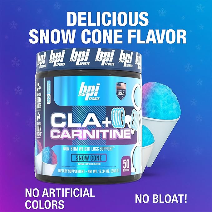 BPI Sports CLA + Carnitine – Conjugated Linoleic Acid – Performance, Lean Muscle – Caffeine Free – For Men & Women – Snow Cone – 50 servings – 12.34 oz.