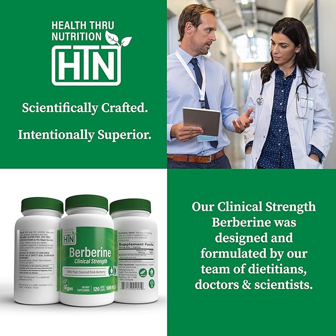 Health Thru Nutrition Berberine HCl 500mg 120 Servings | Clinical Strength Supplement | Certified Vegan | Non-GMO | Soy Free | 3rd Party Tested