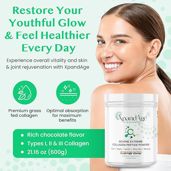 Bovine Extreme Collagen Peptide Powder with biotin,Pea,Guarana,safed musli and Others for Hair, Nails,Energy, Lean Muscle and Joint Health.Flavor Bitter Chocolate