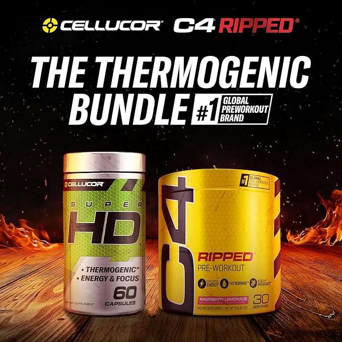 C4 Ripped & SuperHD, The Thermogenic Bundle, C4 Ripped Pre Workout Powder, Raspberry Lemonade 30 Servings + SuperHD with Capsimax and Green Tea Extract, 60 Servings