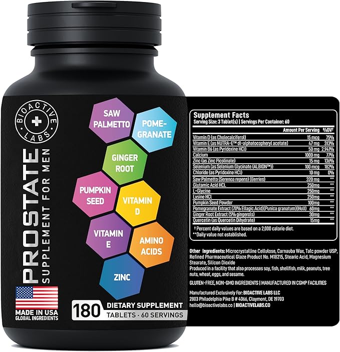 Prostate Health Supplements - Saw Palmetto for Men 320 mg, Pumpkin Seed Extract for Men's Health - 180 Prostate Supplement Tablets, 60 Serves
