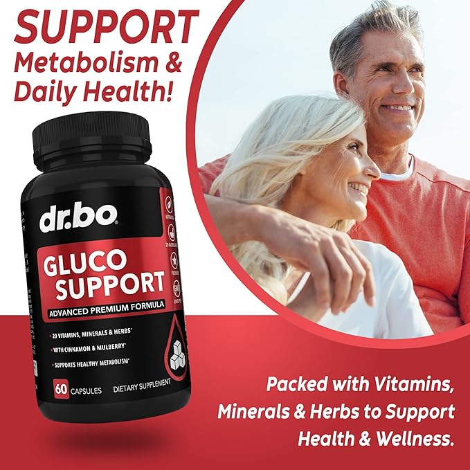 Gluco Support Supplement Capsules - Boost Metabolism Supplements, Vitamin Herbal Formula Pill - Ultra Balance Optimizer Vitamins, Chromium, Cinnamon, Bitter Melon Leaf, Gymnema, Vanadium - 60 Pills